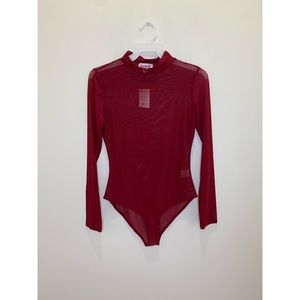 Burgundy mesh bodysuit